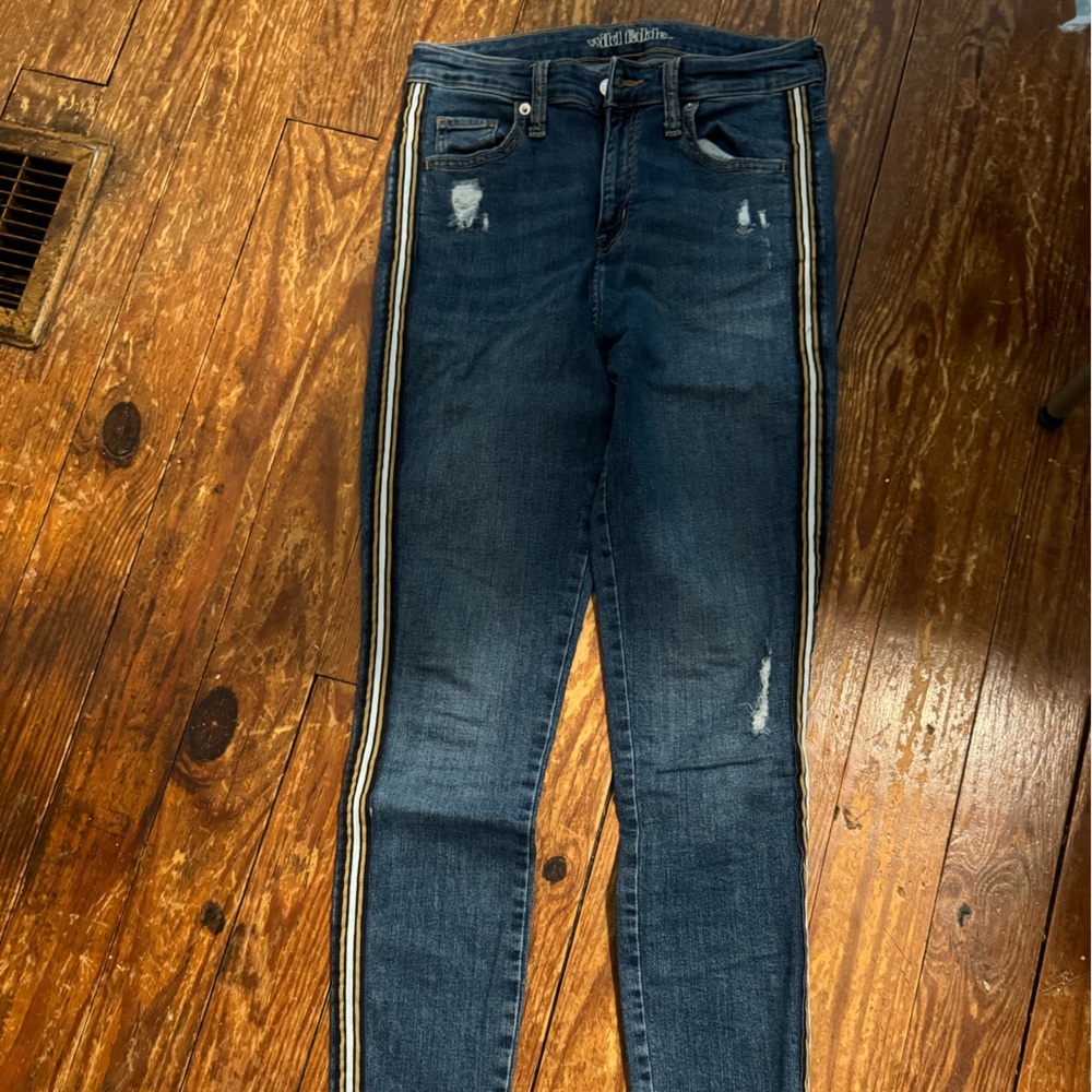 Side stripe high rise skinny jeans super stretch